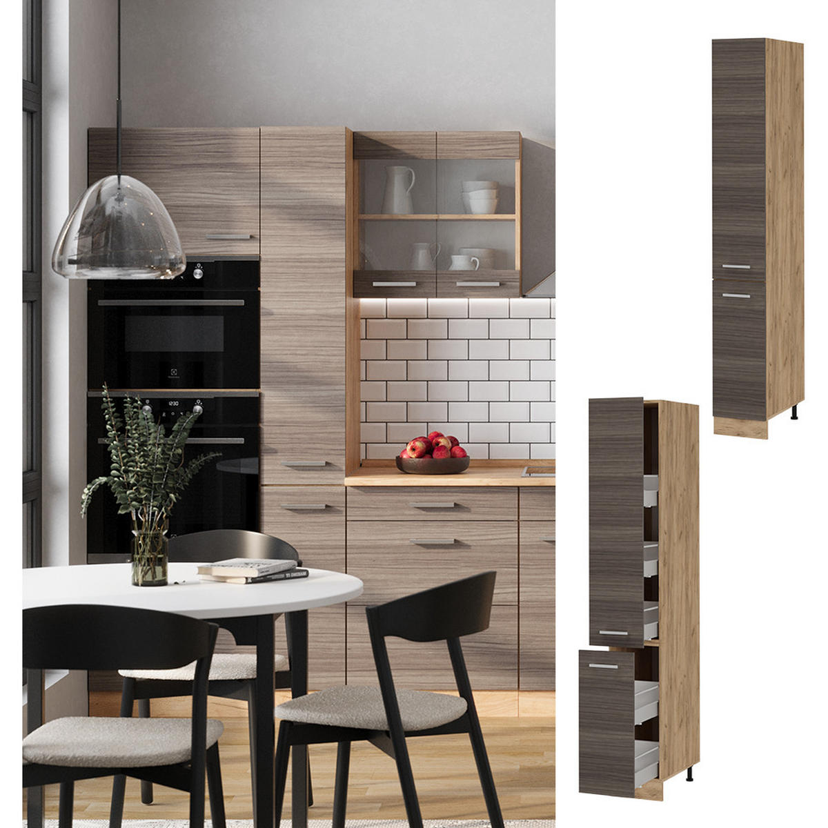 APOTHEKERSCHRANK R-Line Edelgrau 30 cm - Honigeiche/Eiche Wotan, Holzwerkstoff (30/206.8/57.2cm) - Vicco