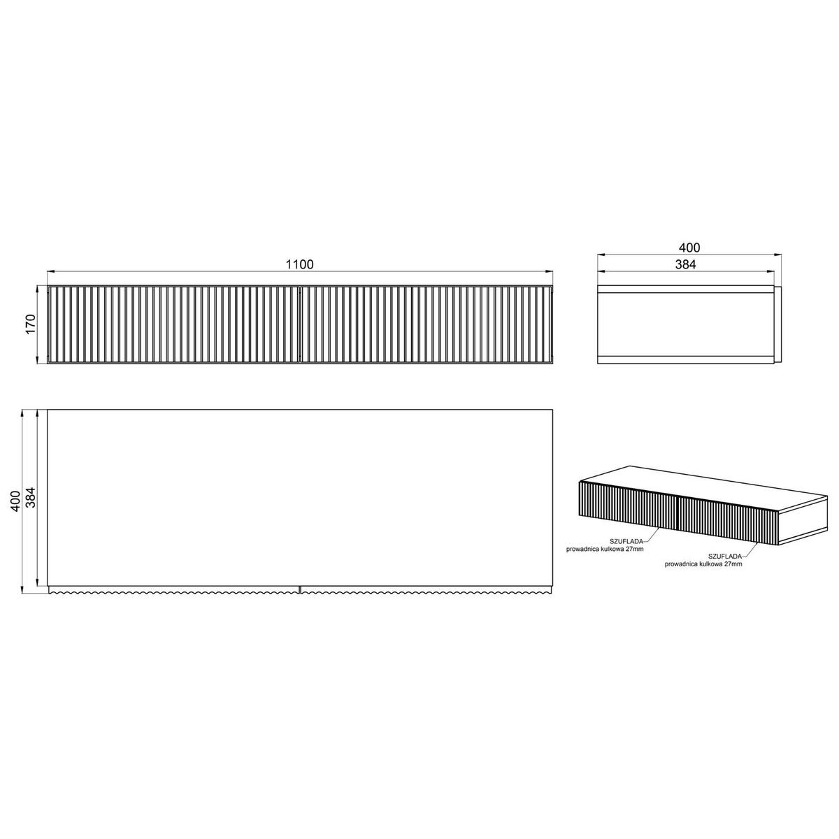 WANDKONSOLE Nolie Holzoptik Esche Schwarz 110 cm - Schwarz, Holzwerkstoff (110/17/40cm) - Selsey
