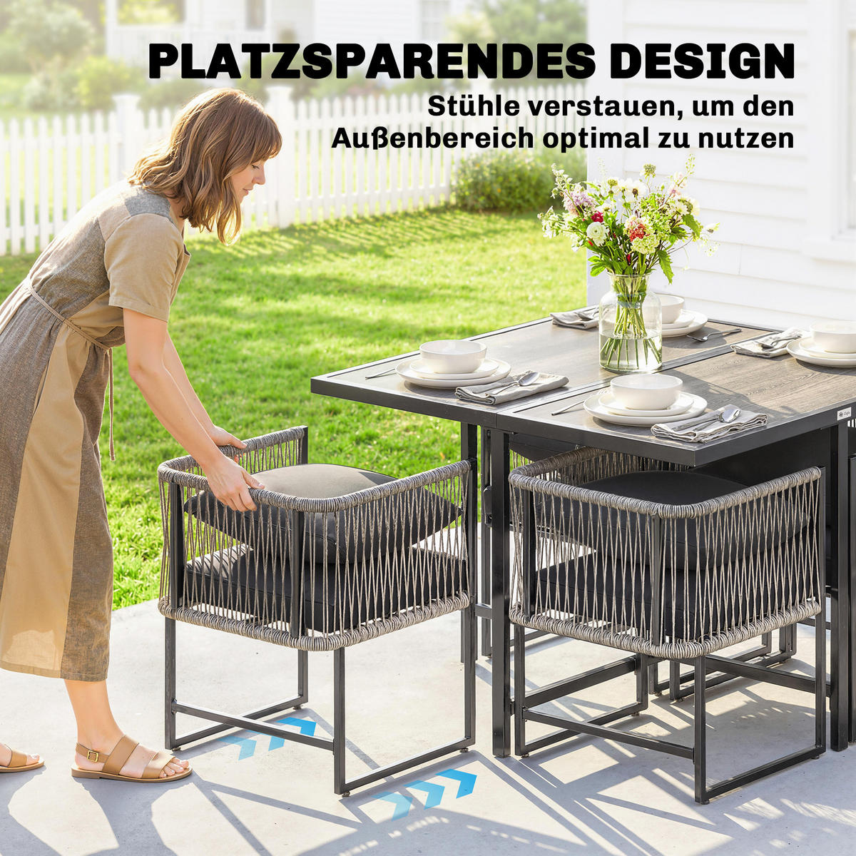 OUTDOOR-ESSGRUPPE 5er Set Stahl Kunststoff Grau - Dunkelgrau/Schwarz, Textil/Metall - Outsunny