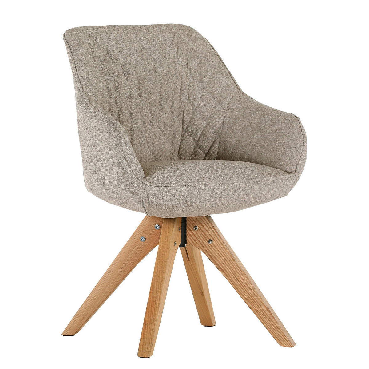 DREHBARER ARMLEHNENSTUHL - 2er-Set - Eiche massiv / Textil - Eichefarben/Beige, Eichenholz/Textil (60/83/65cm) - home24