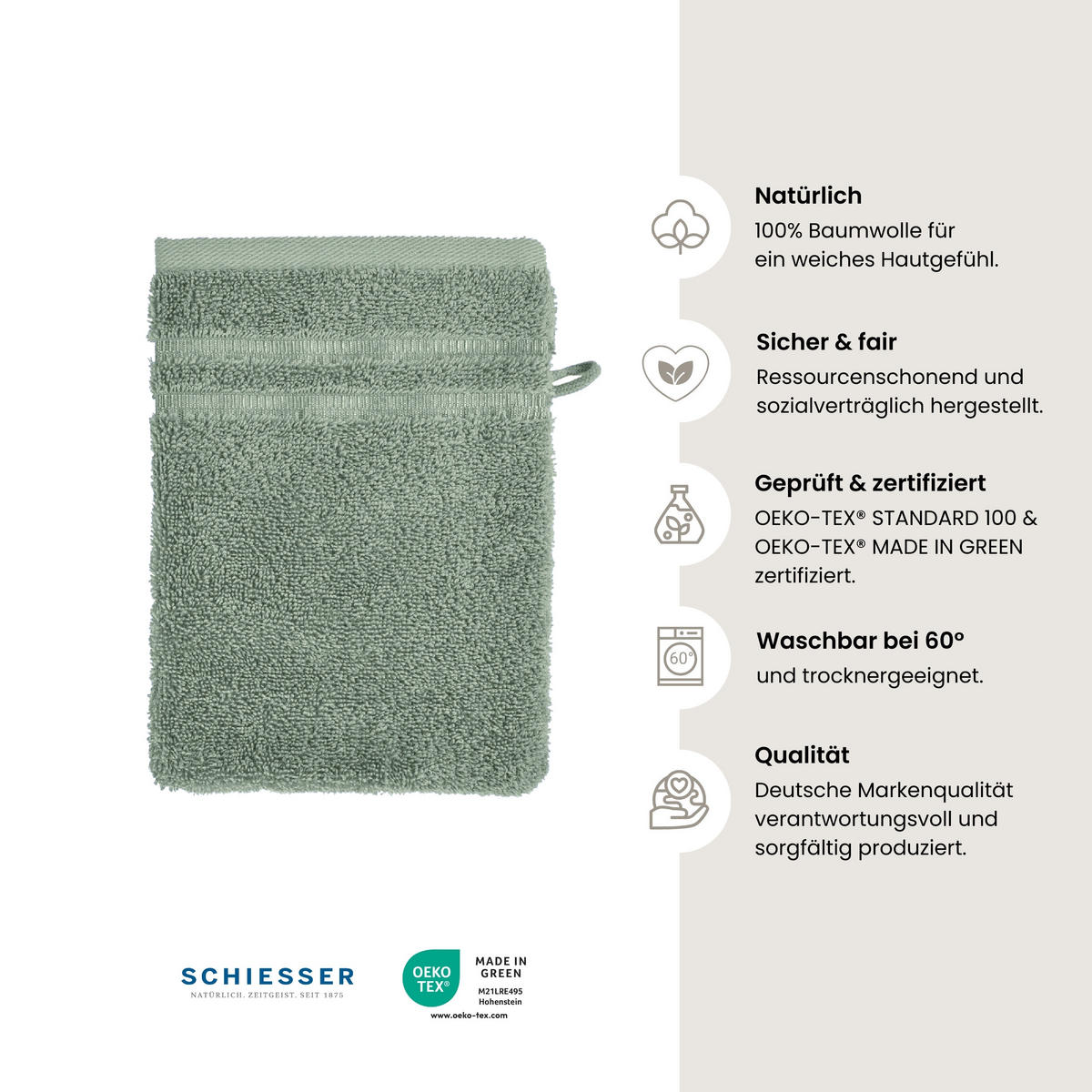 WASCHHANDSCHUHSET Milano - 5-teilig - 16 x 22 cm - Hellgrün - Hellgrün, Textil (16/22cm) - SCHIESSER