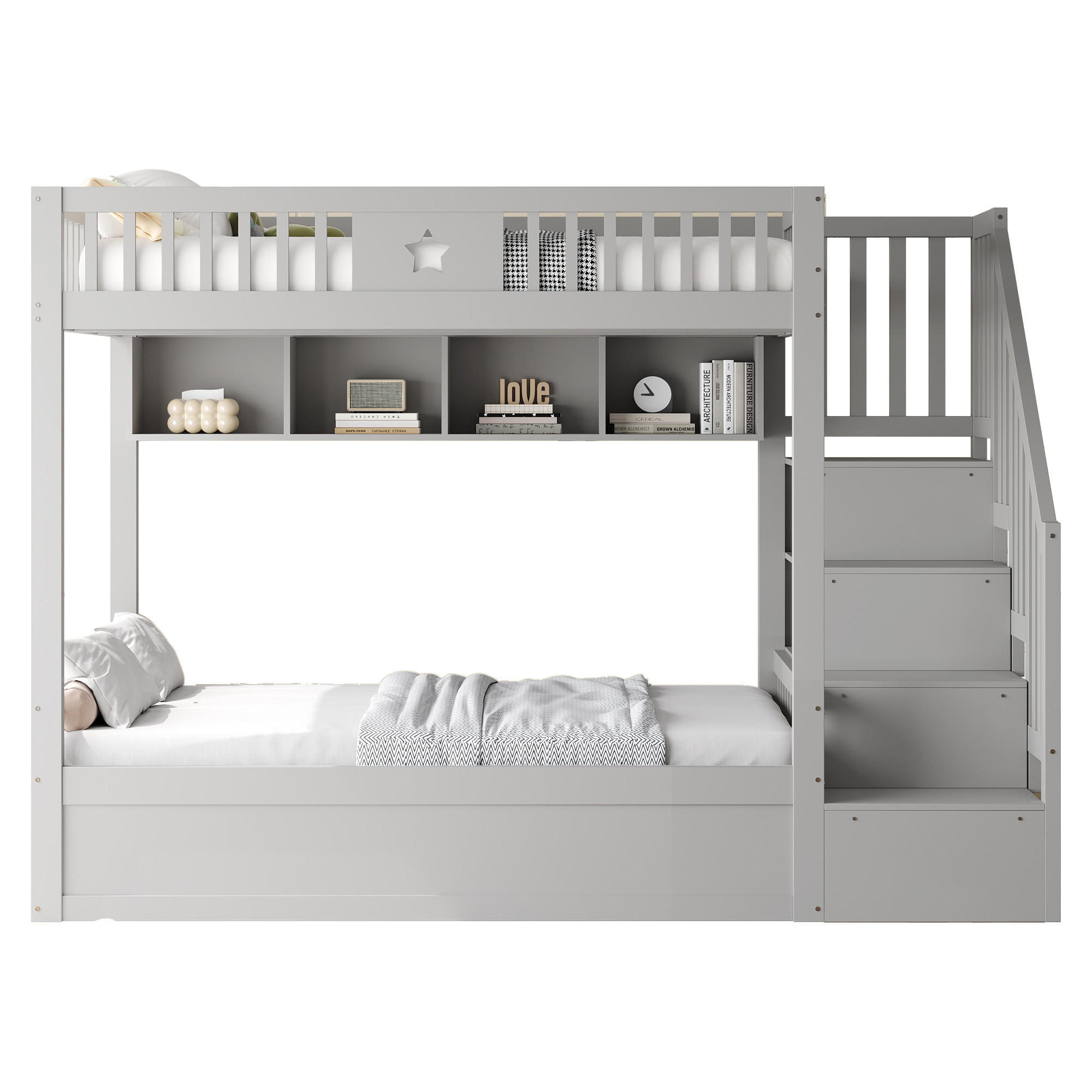 HOCHBETT 140x200 Grau Holz Stauraumtreppe Regal - Grau, Holz (140/200cm) - FLIEKS