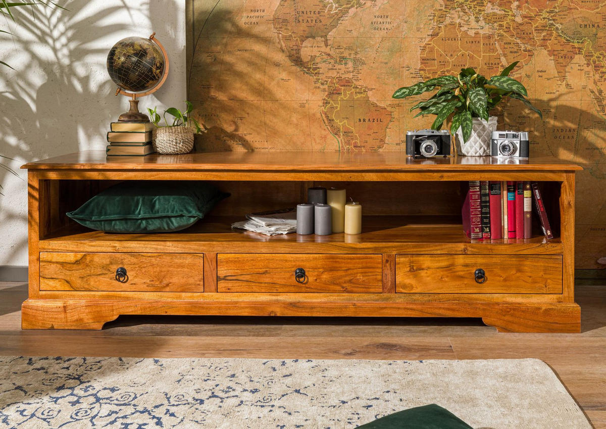 LOWBOARD Akazie 175x50x53 honig lackiert OXFORD #0439 - Braun, Holz (175/53/50cm) - Massivmoebel24