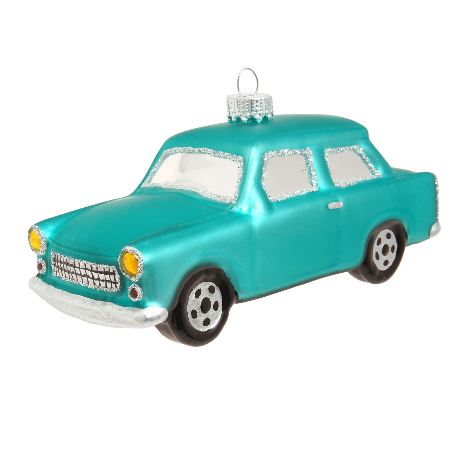 CHRISTBAUMSCHMUCK Trabant Türkis 11cm (Glas / 1 Stk.) - Türkis, Glas (11/6/5cm) - Krebs Glas Lauscha