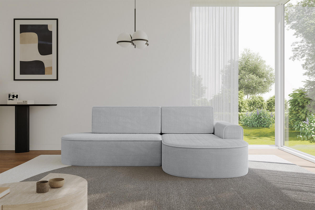 ECKSOFA mit Schlaffunktion und Bettkasten Ottomane Rechts MARI-L1-S - 283x167x85 cm Grau Cord - Graphitfarben/Schwarz, Holzwerkstoff/Kunststoff (167/283cm) - ALTDECOR