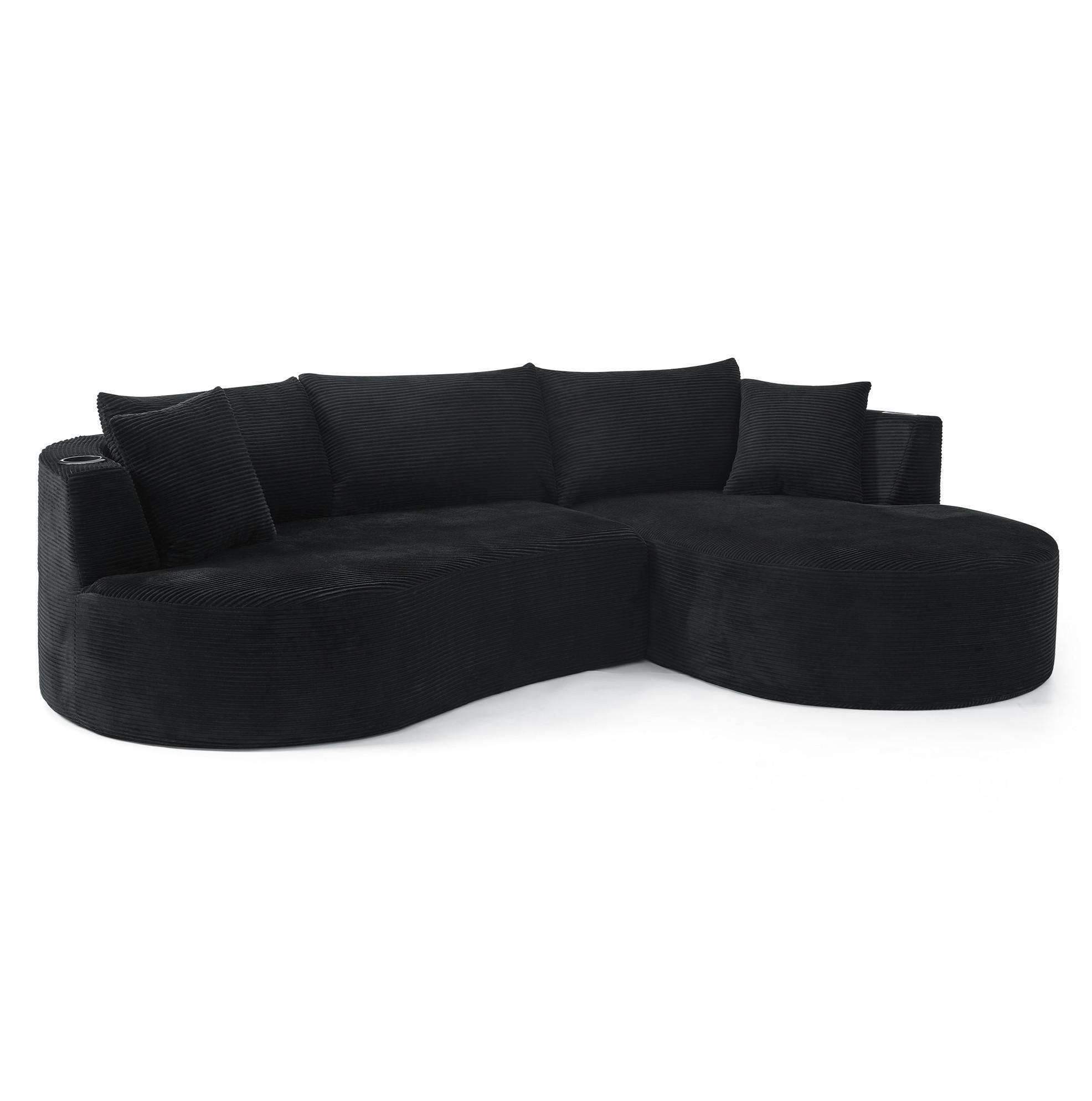 SOFA 3-Sitzer bogenförmig mit Getränkehaltern Kordstoff Schwarz - Schwarz, Textil (168/264.1cm) - Meubliv