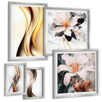 BILDER SET 5er Set - 50x50 cm & 20x30 cm & 40x60 cm Silberner Rahmen - Charmante Straßen und Pizza - Silberfarben, Kunststoff (40/60cm) - TULUP