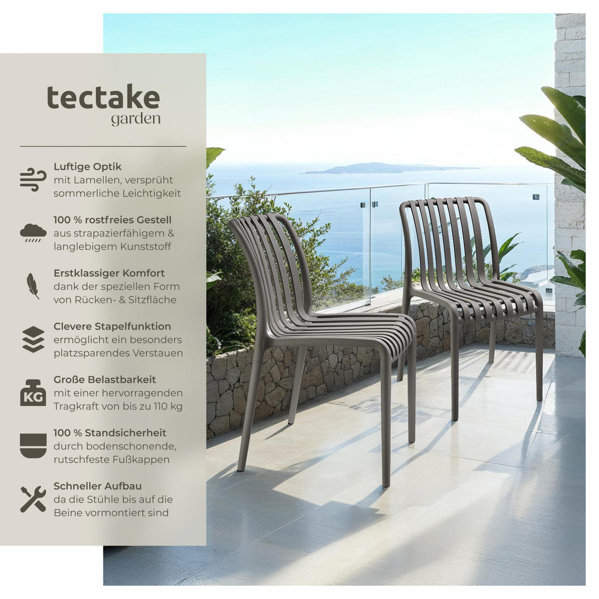 GARTENSTÜHLE Alcudia,47 x 58 x 80,5 cm, Belastbarkeit 110 kg,anthrazit - Anthrazit, Textil (47/80.5/58cm) - tectake