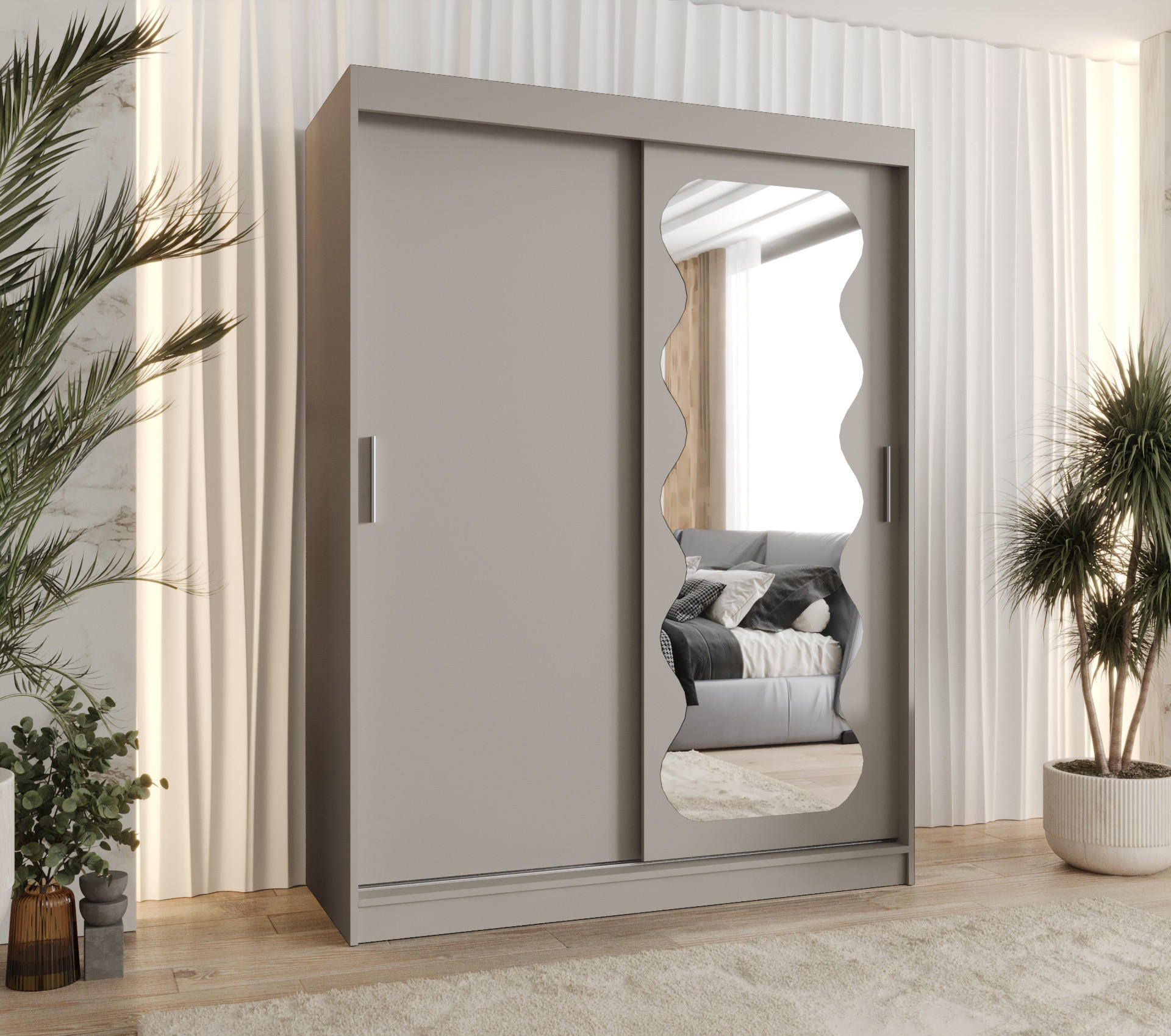 SCHWEBETÜRENSCHRANK 200/150/62 2-türig - Kaschmir/Silberfarben, Holz (150/200/62cm) - MÖBEL KRYSPOL