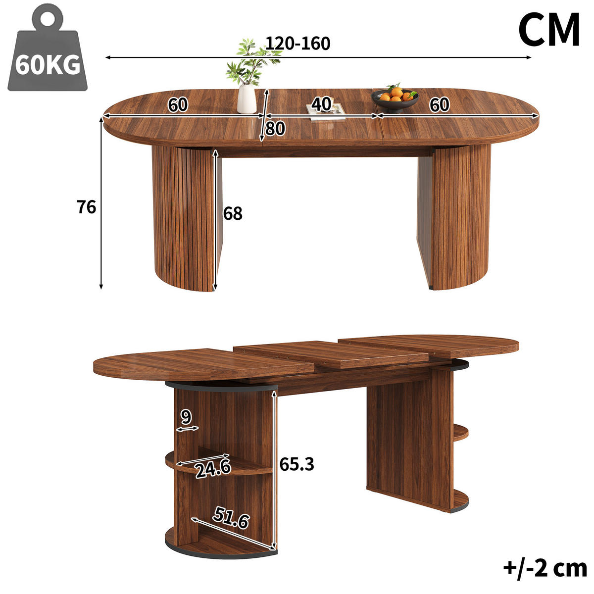 ESSTISCH in Natufarben Ausziehbarer Küchentisch mit verstecktem Stauraum, für Küche, Arbeitszimmer und Wohnzimmer - Dunkelbraun, Holzwerkstoff/Metall (160/80/76cm) - STILVORA