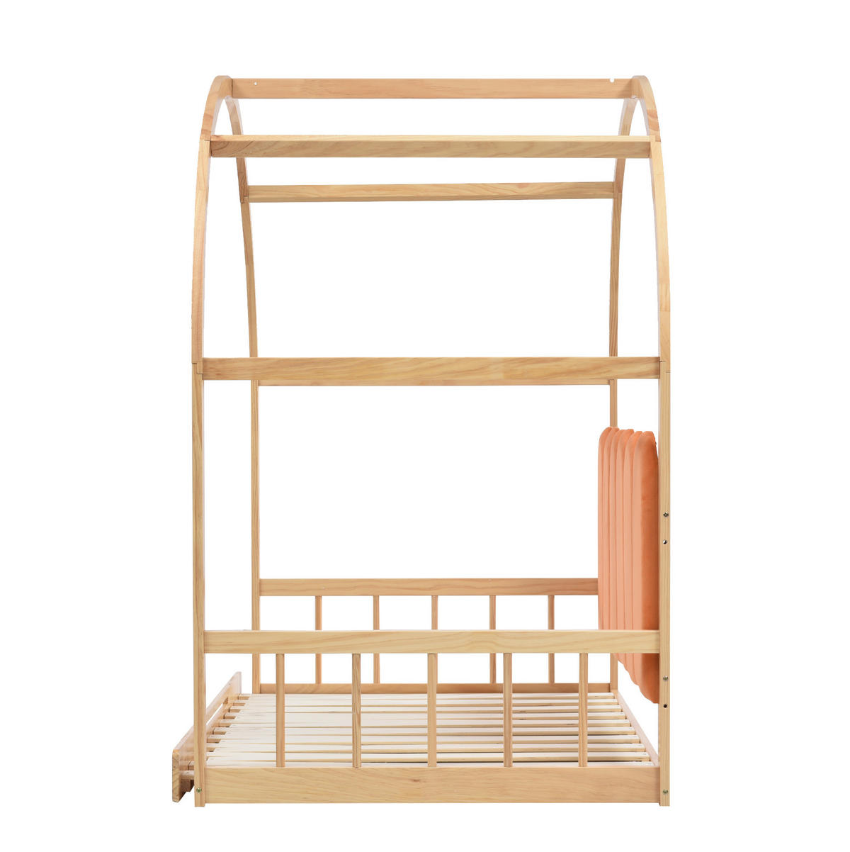 KINDERBETT 140/100/200 cm in Hausform mit Ausziehfunktion und 3-seitigem Schutz - Naturfarben, Holzwerkstoff (140/200cm) - BEAOK