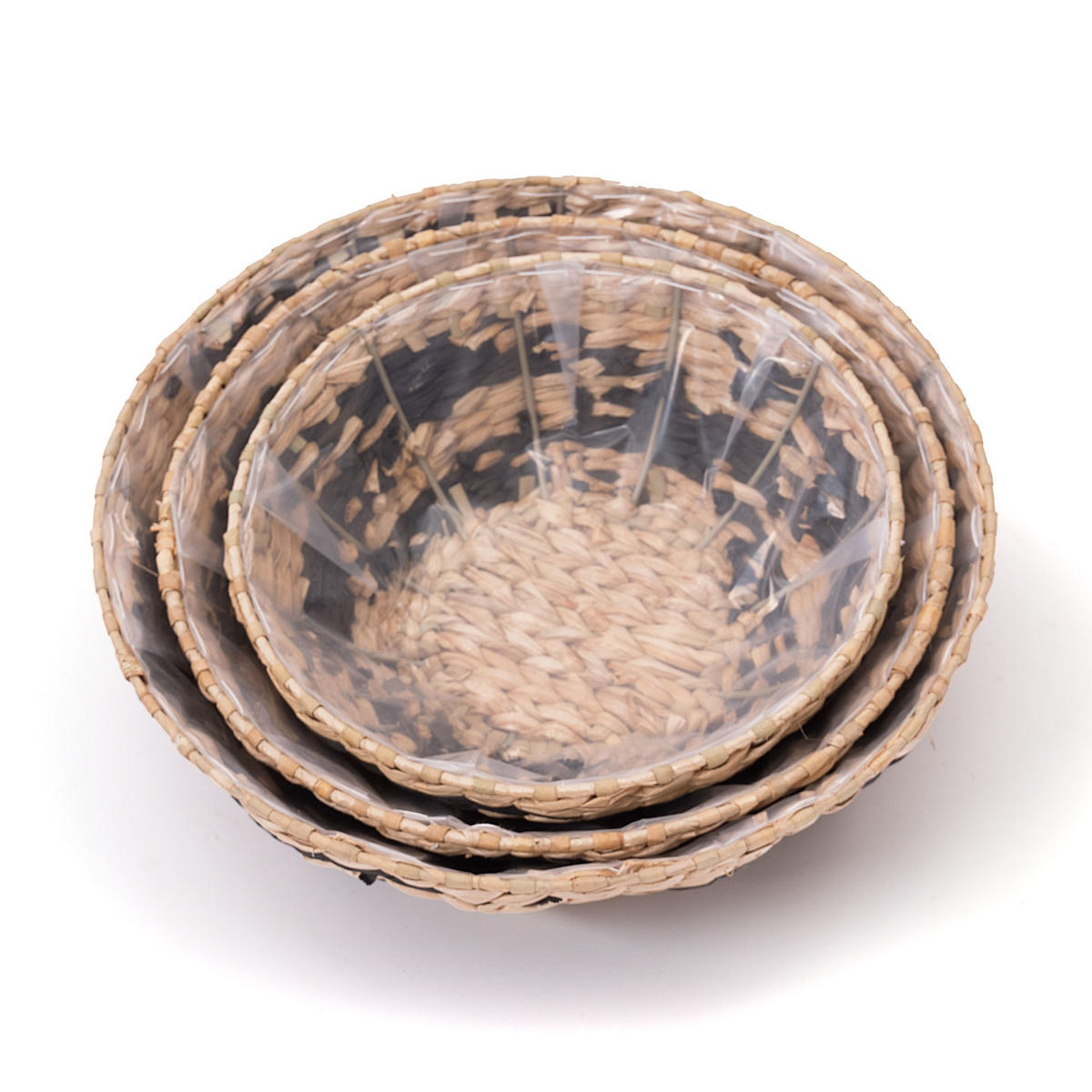 KORB-SET Liva 3-teilig verschiedene Größen, wasserdicht natur-schwarz - Silberfarben, Naturmaterialien (12cm) - CREEDWOOD