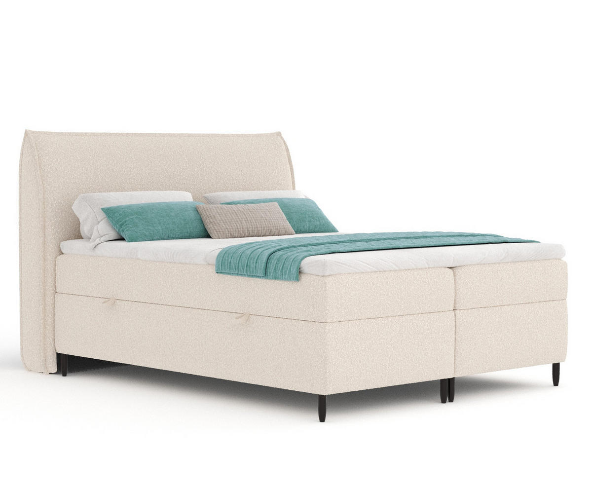 BOXBETT 200/200 cm Corvus, in Hellbeige, Matratze, Topper, Bettkasten, H4 = sehr fest - Creme/Schwarz, Holz/Holzwerkstoff (200/200cm) - Maison de Reve