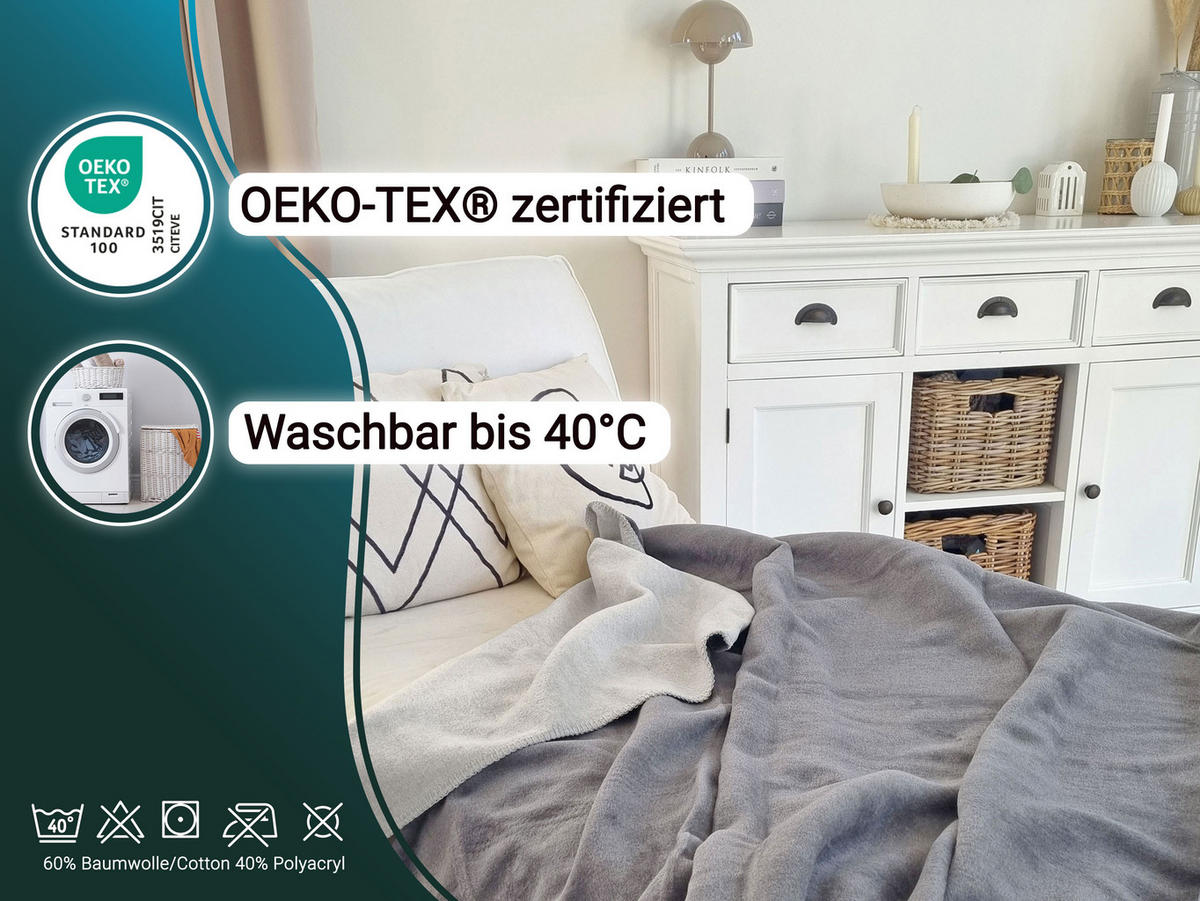KUSCHELDECKE, 150x200 cm, 60% Baumwolle, 40% Polyacryl, Grau - Dunkelgrau, Naturmaterialien (150/200cm) - Zollner