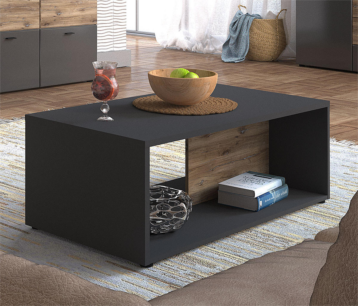 COUCHTISCH Oviedo graphit matt / Flagstaff Eiche 110 / 60 / 41cm - Braun/Grau, Holz/Holzwerkstoff (60/110/41cm) - Feldmann-Wohnen
