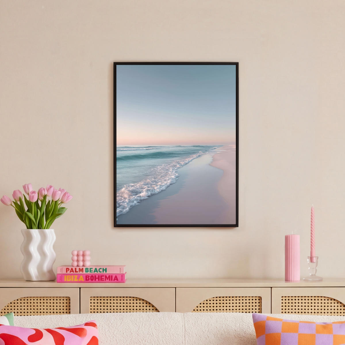 LEINWAND Bilder mit Rahmen - Küstenlinie - Pastell - Wasser - 50x70 - Pastellblau, Textil (50/70cm) - MuchoWow