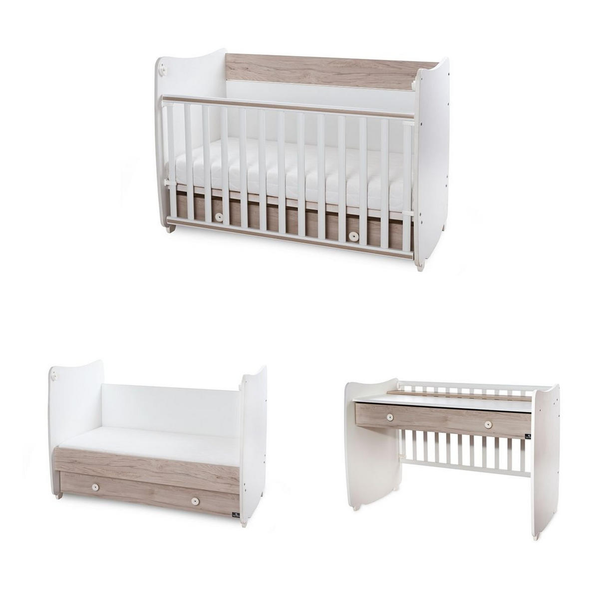 BABYBETT Dream NEW 120 grau weiß 120 x 60 cm, Schaukelbett, Schreibtisch, Hubgitter, 2 Höhenpositionen - Grau, Holzwerkstoff (60/120cm) - Lorelli