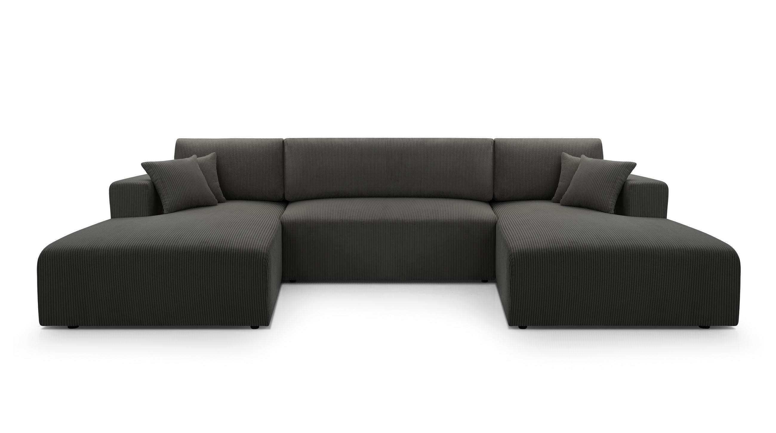 WOHNLANDSCHAFT Catea Dunkelgrau 364/145/85 cm mit Schlaffunktion - Dunkelgrau/Schwarz, Kunststoff/Textil (364/84/145cm) - AX Living
