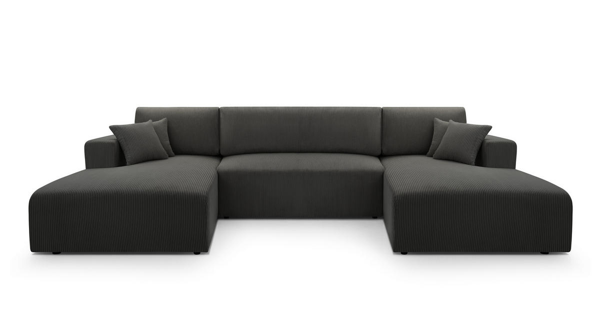 WOHNLANDSCHAFT Catea Dunkelgrau 364/145/85 cm mit Schlaffunktion - Dunkelgrau/Schwarz, Kunststoff/Textil (364/84/145cm) - AX Living
