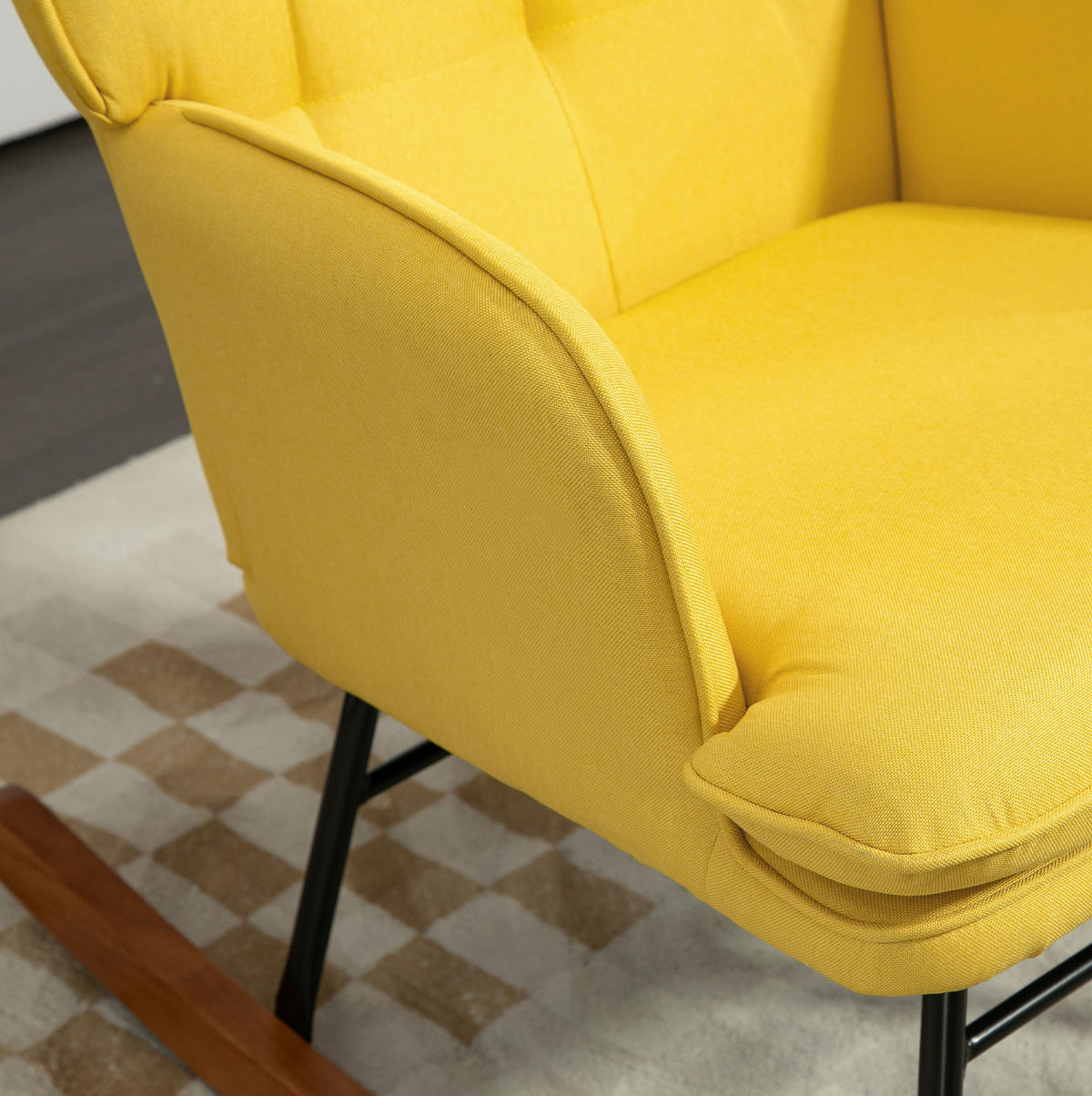 SCHAUKELSTUHL 64/89/90 cm mit Hocker, hoher Rückenlehne und Polsterung - Gelb, Textil (89/90/64cm) - BEAOK