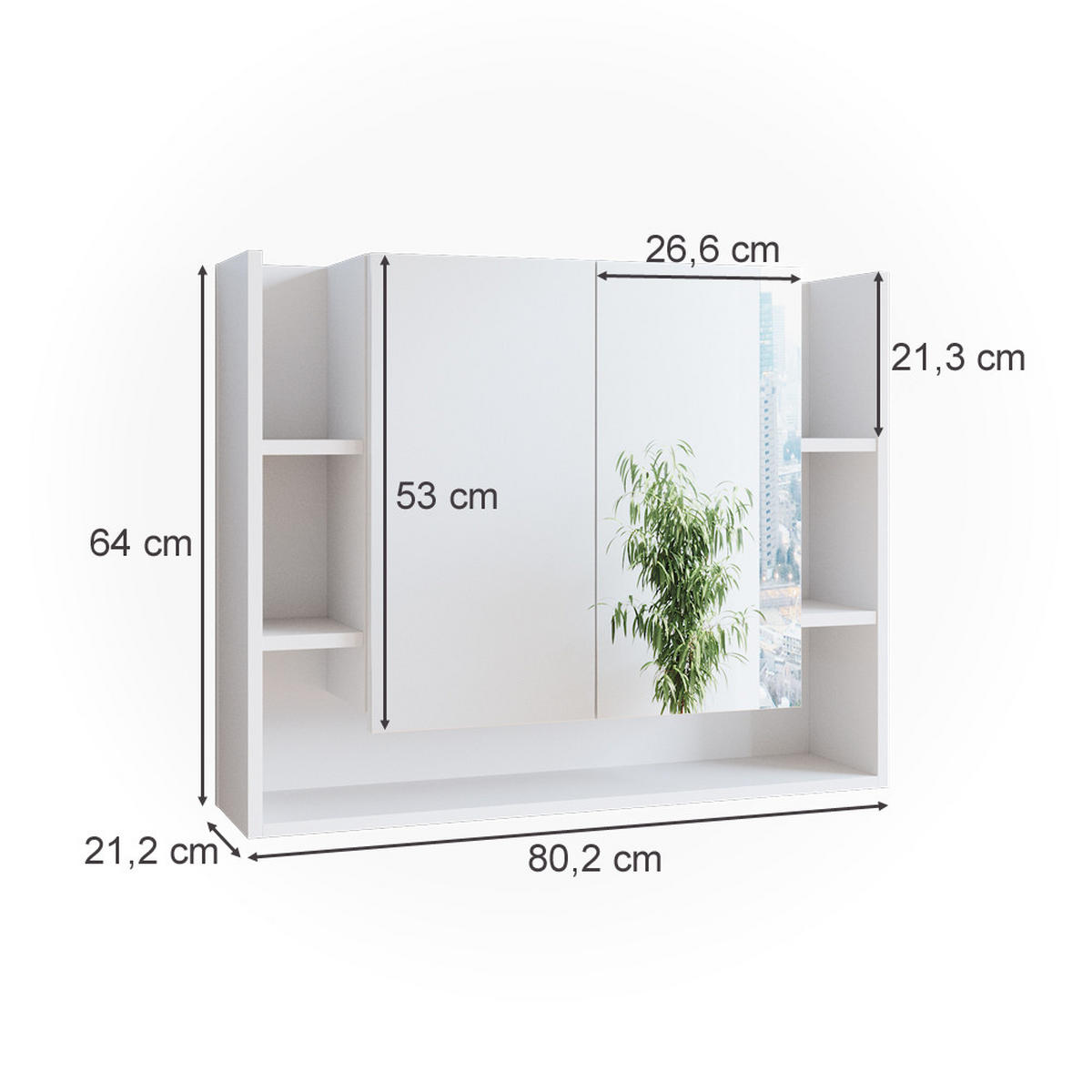 BADSPIEGELSCHRANK Elira Weiß 80.2 x 64 cm - Weiß, Holzwerkstoff (80.2/64/21.2cm) - Vicco