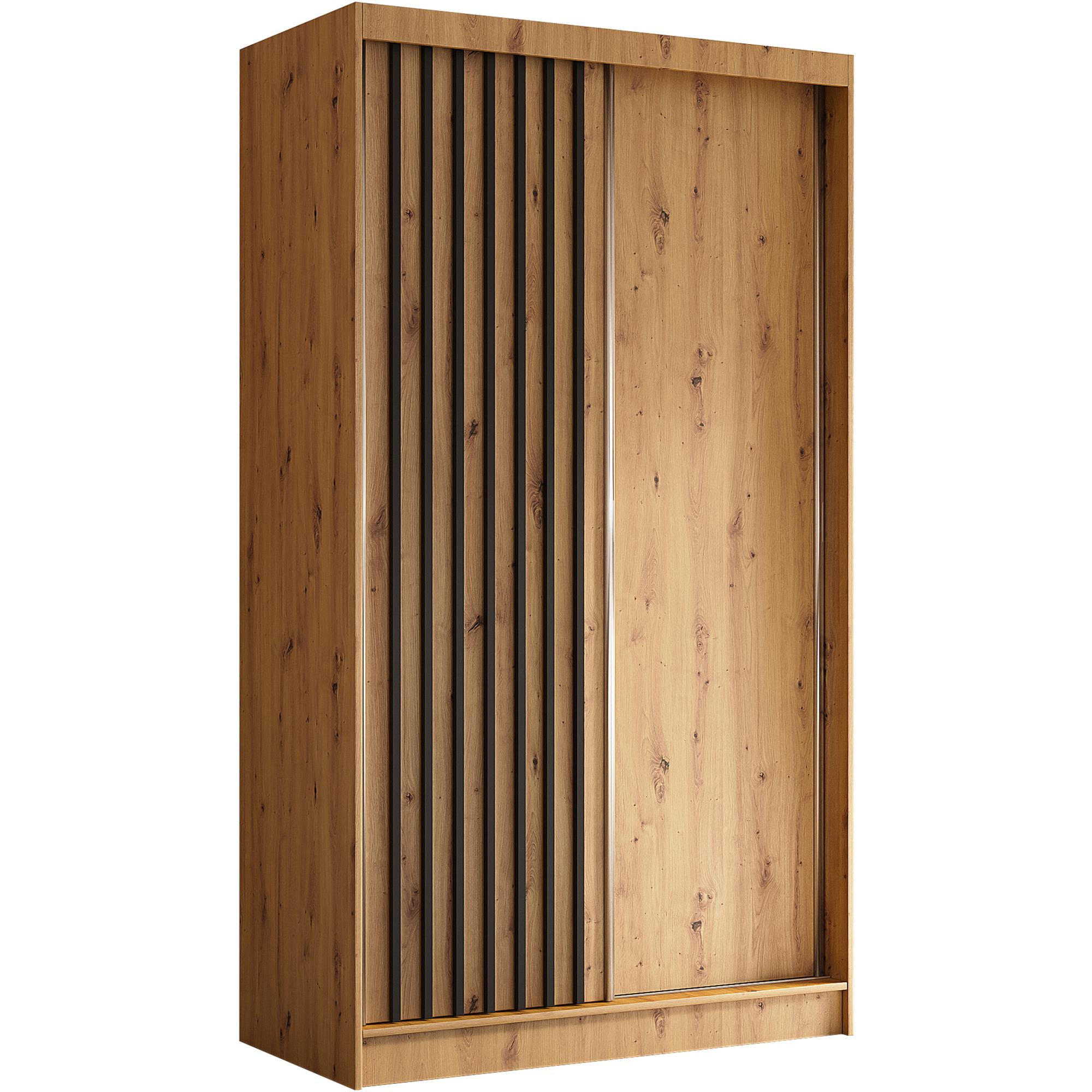 SCHWEBETÜRENSCHRANK Helios 120/216/61 eiche Artisan+schwarz mit Schubladen - Schwarz/Eiche Artisan, Holzwerkstoff (120/216/61cm) - Beautysofa