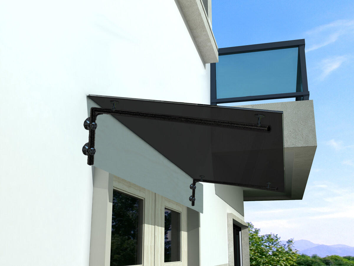 GLASVORDACH 120x90 cm Sicherheitsglas Edelstahl Grauglas L-Schwarz - Grau, Glas (120/1.31/90cm) -  Glaswerk Westfalen