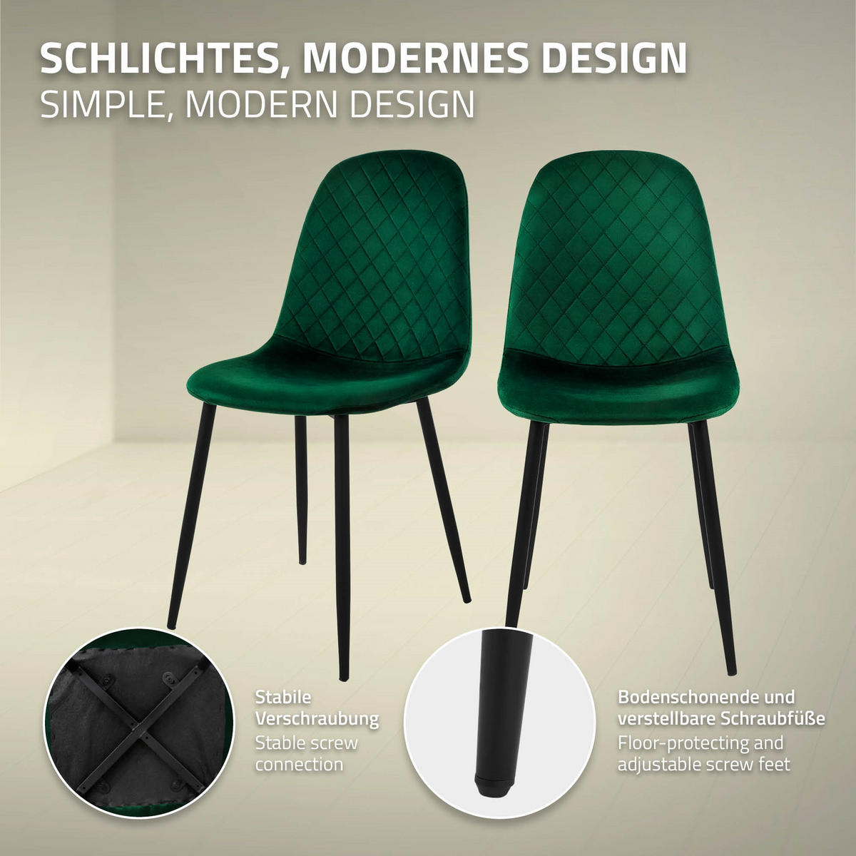 JÍDELNÍ ŽIDLE, sada 4 ks, tmavě zelený samet - černá/tmavě zelená, kov/textil (51/89/44cm) - ML-DESIGN