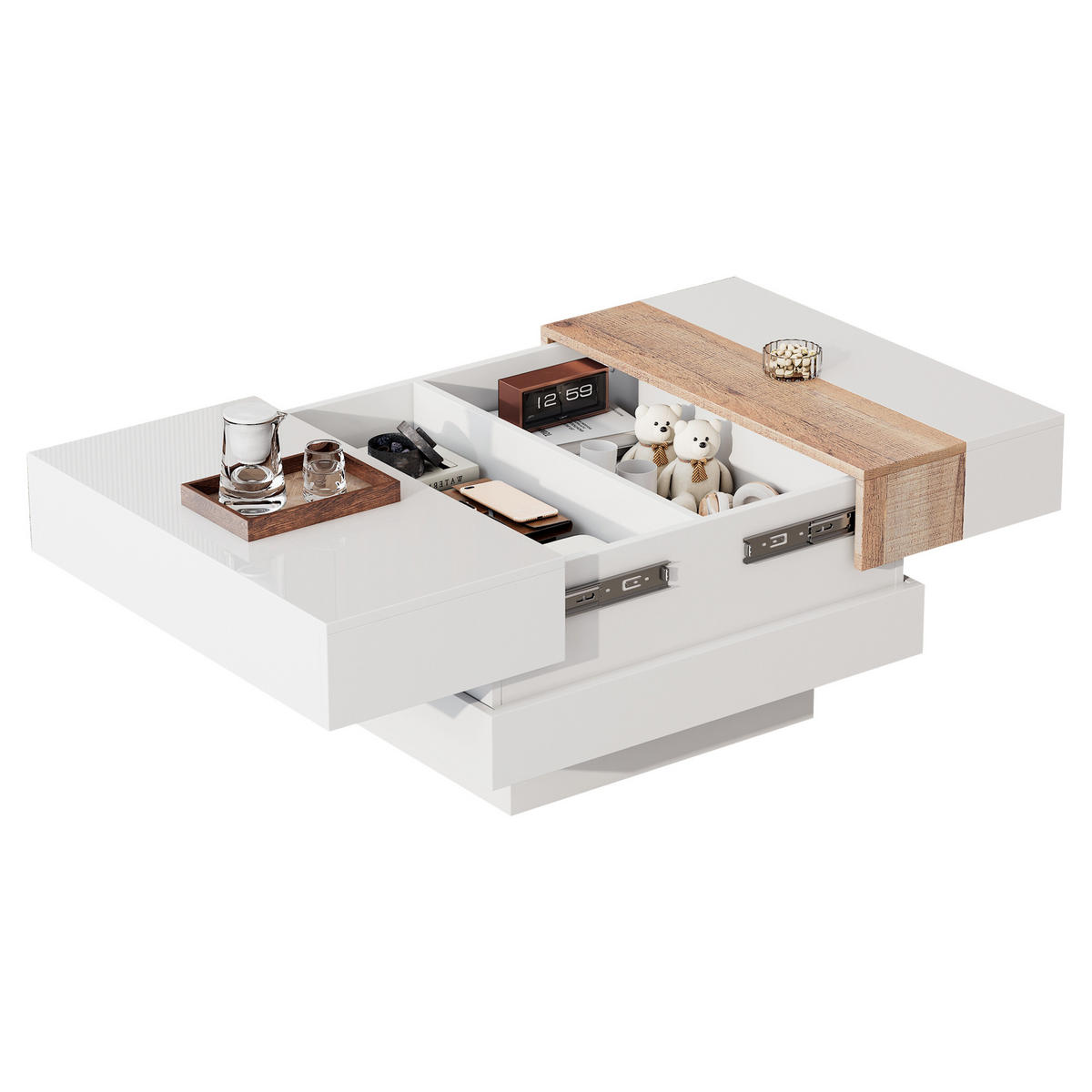 COUCHTISCH mit Hochglanz & Stauraum - Weiß, Holzwerkstoff (70/70/39cm) - Urban Meuble