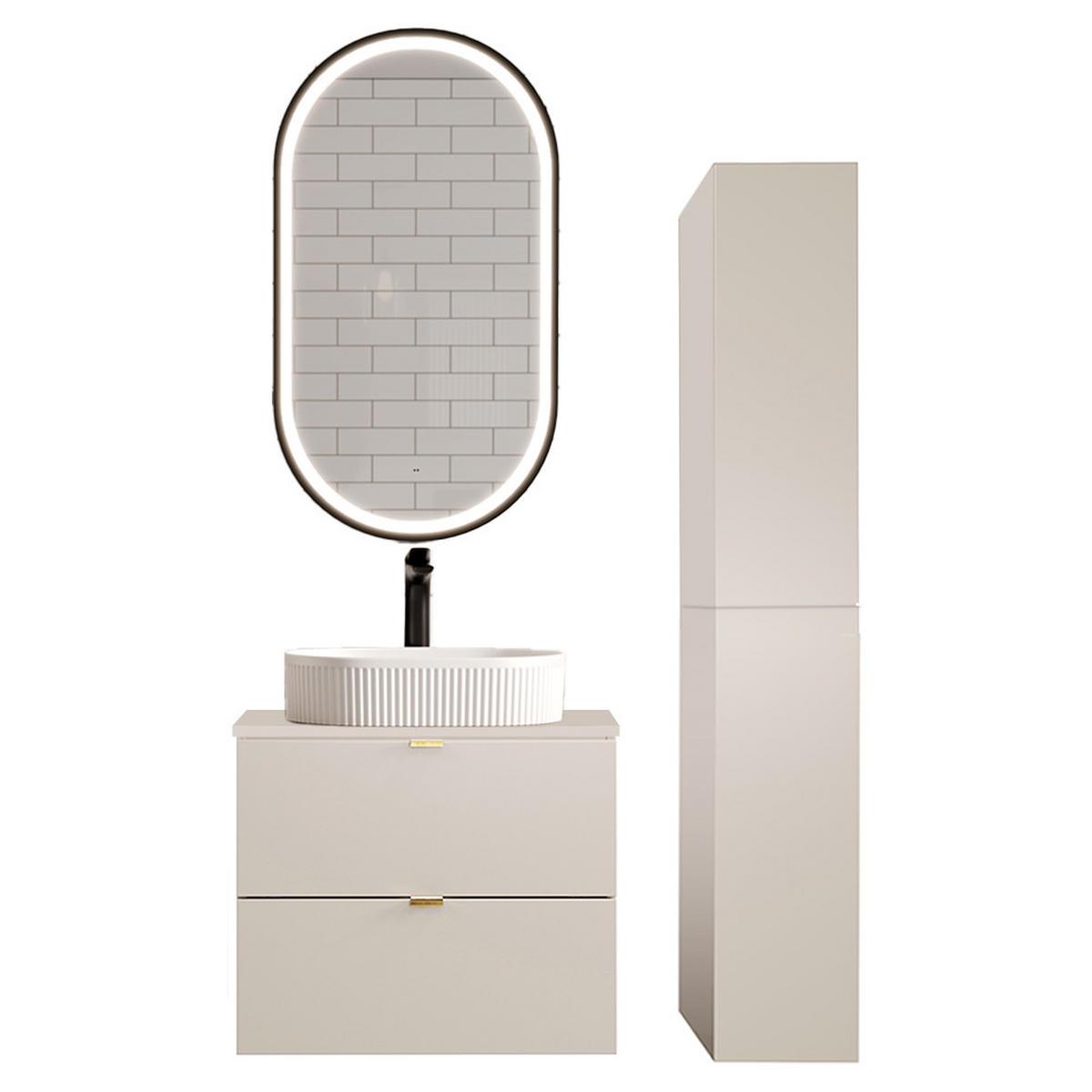 BADMÖBEL-SET 3-TLG. Durango-56 - Beige, Holzwerkstoff (105/200/47cm) - Lomado