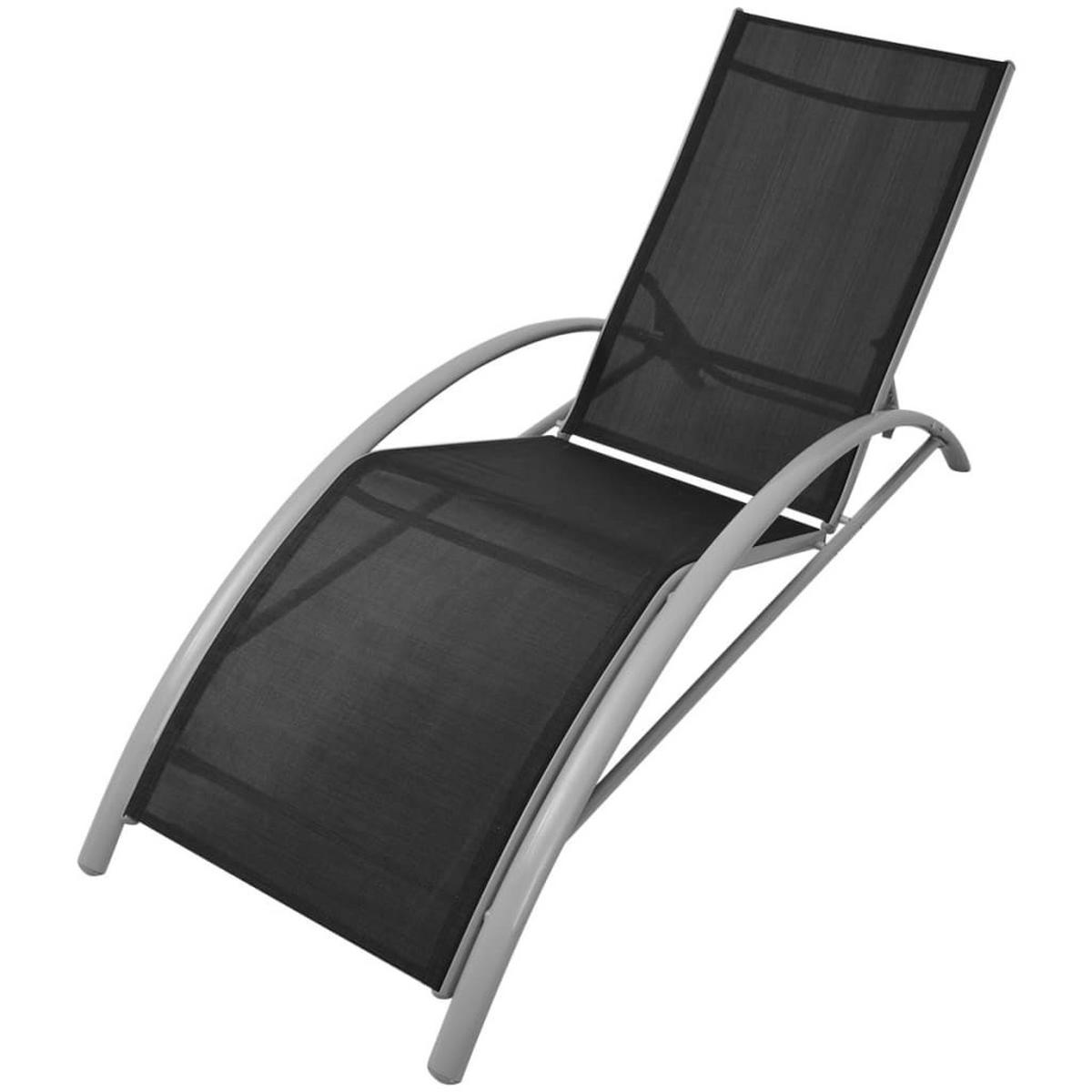 SONNENLIEGEN mit Schirm Aluminium Schwarz - Braun, Textil (60/89/156cm) - furnicato