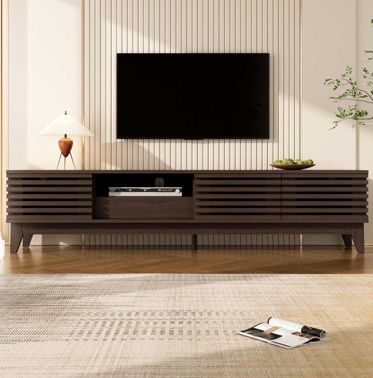 TV skříňka, 170/35/40 cm, dřevotříska v přírodní barvě, 3 dvířka a zásuvka - přírodní, kompozitní dřevo (170/40/35cm) - BEAOK