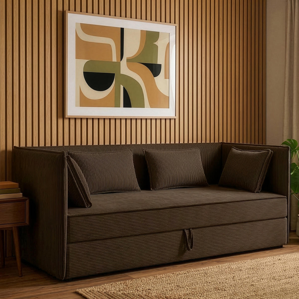 JUGENDBETT ROTI Einzelbett mit Bettkasten, 90x200cm, Bett mit Bonellmatratze, mit Rückenlehne - Dunkelbraun/Schwarz, Holz/Holzwerkstoff (92/200cm) - KONSIMO®