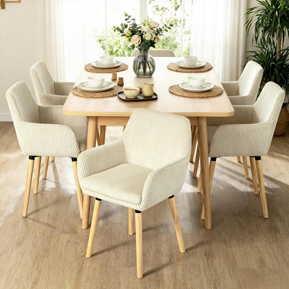 ESSZIMMERSTUHL 6er Set in Beige mit Cord-Optik - Beige, Textil (54/77/53cm) - Meubles Cosy