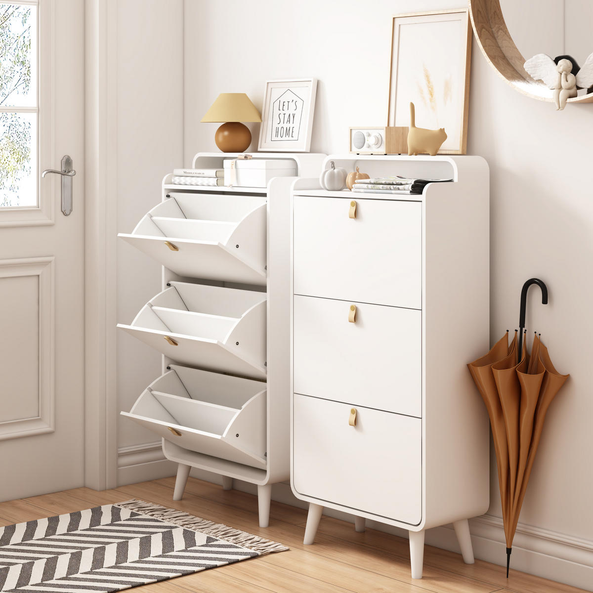 SCHUHSCHRANK aus MDF & Melamin in Weiß mit 3 Klapptüren - Weiß, Holzwerkstoff (63/133.7/29.5cm) - Modfu