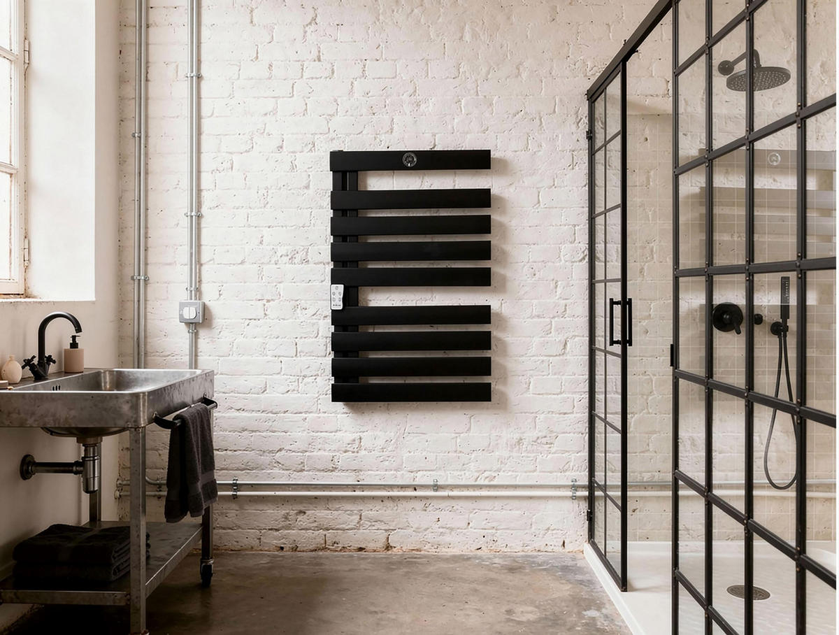 HANDTUCHTROCKNER Schwarz mit Elektrosystem und Wandhalterung 500 W - Schwarz, Metall (55/91/6cm) - Purline