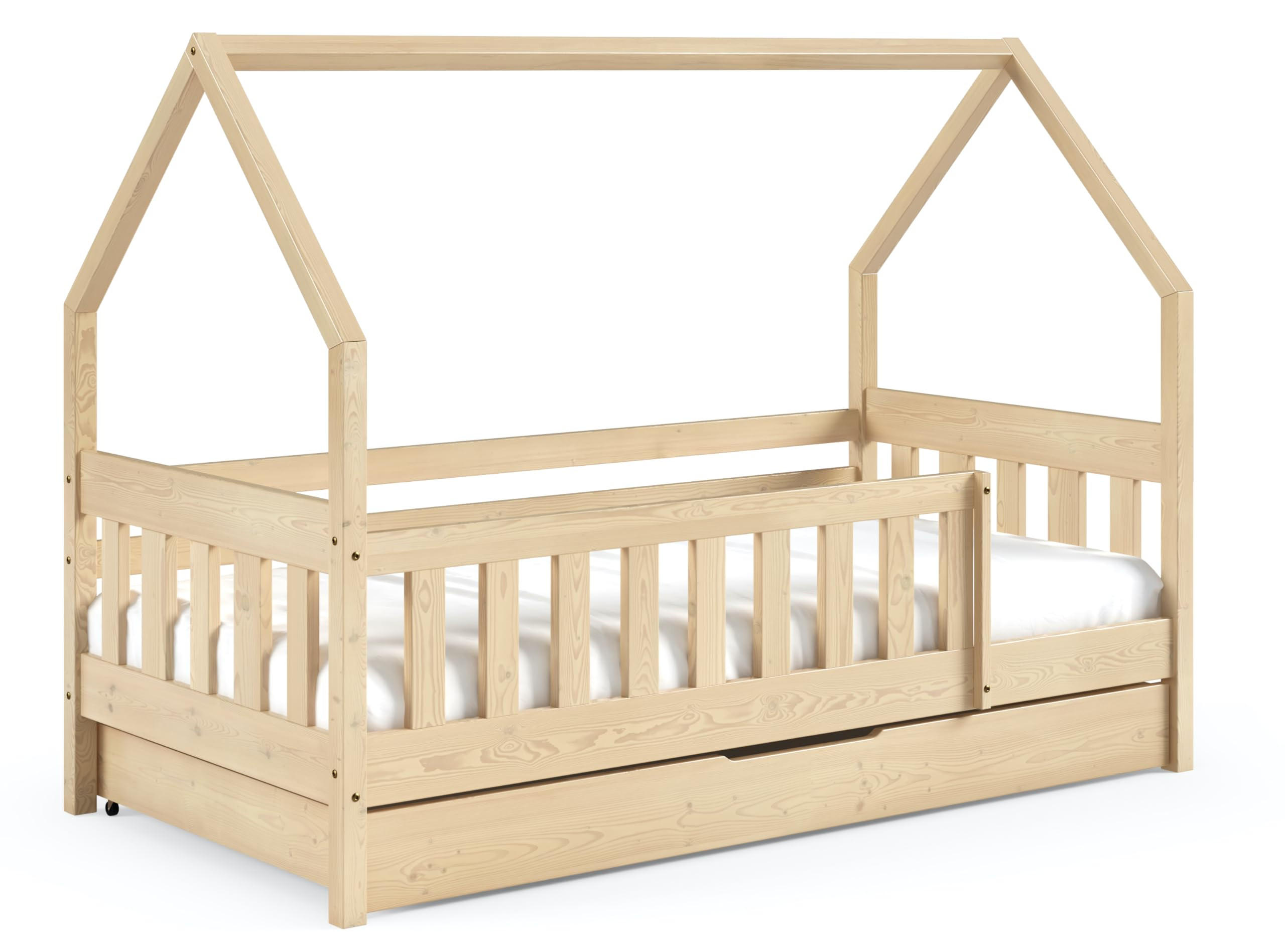 HAUSBETT Mickey mit Matratze, Rausfallschutz und Schublade (Birke, 160x80 cm) - Birkefarben, Holz (80/125/160cm) - VENASI MÖBEL