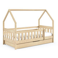 HAUSBETT Mickey mit Matratze, Rausfallschutz und Schublade (Birke, 190x80 cm) - Birkefarben, Holz (80/125/190cm) - VENASI MÖBEL