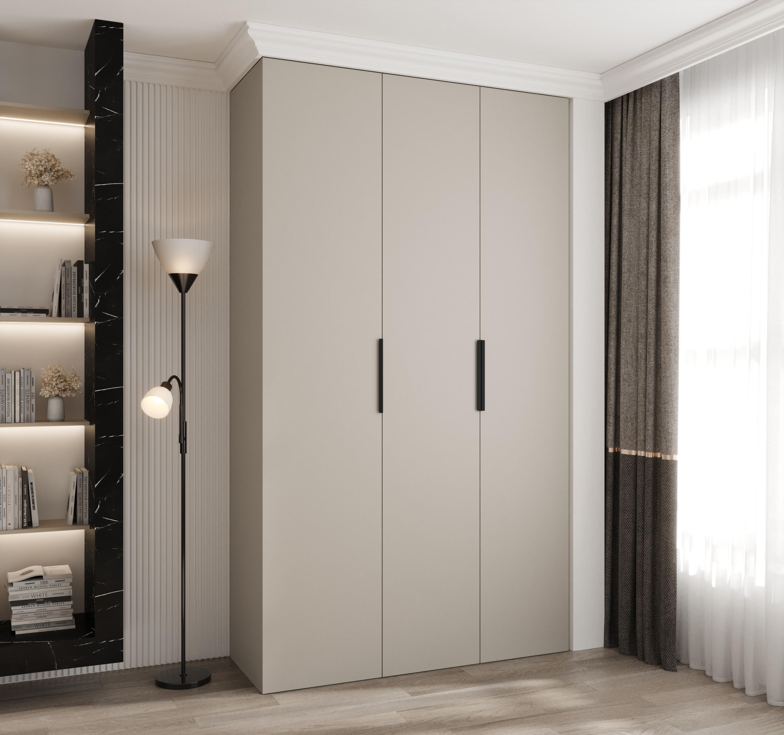 DREHTÜRENSCHRANK 245,5/140/40 3-türig - Kaschmir/Schwarz, Holz/Metall (140/245.5/40cm) - Abiks Möbel
