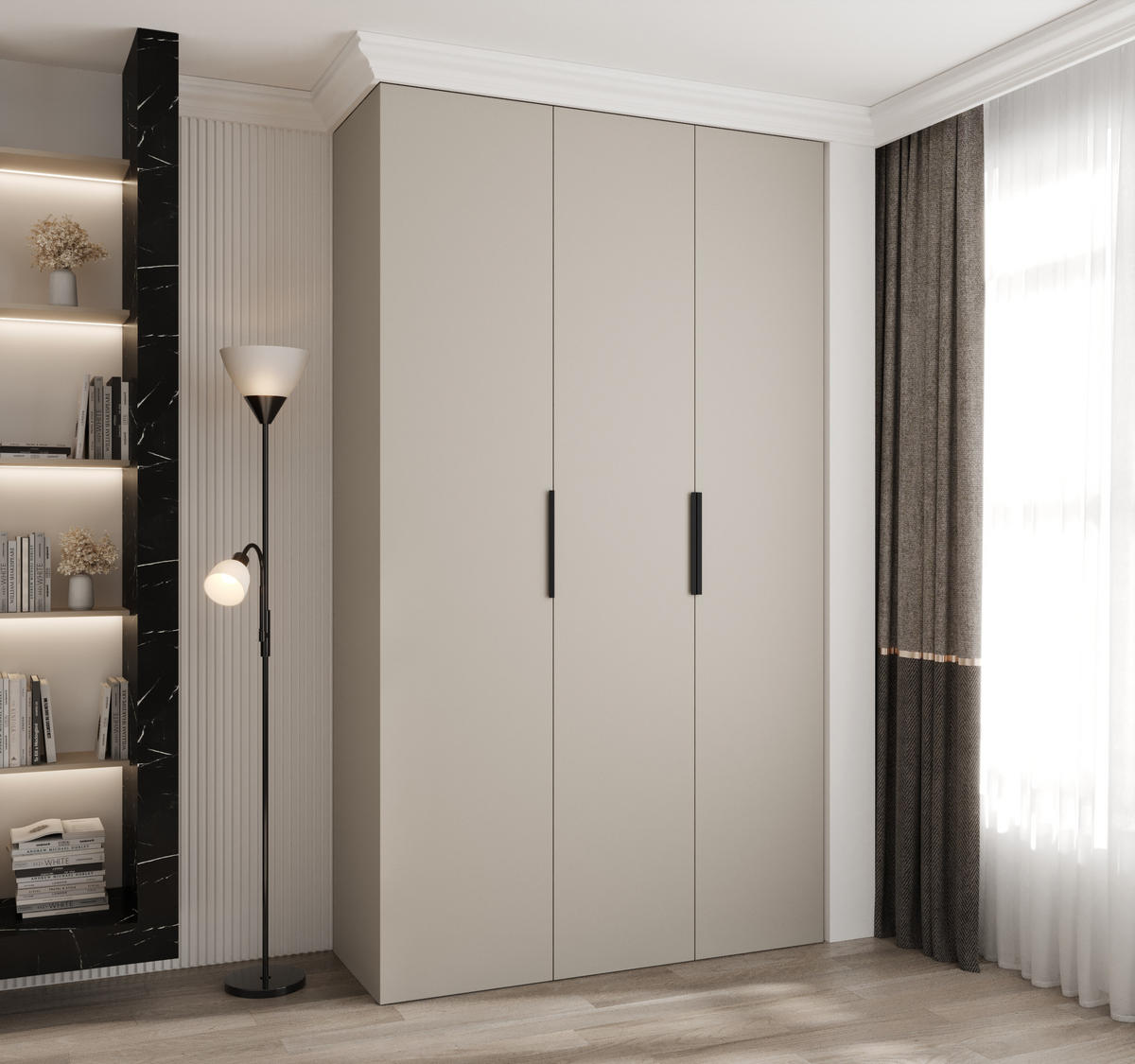 DREHTÜRENSCHRANK 245,5/150/50 3-türig - Kaschmir/Schwarz, Holz/Metall (150/245.5/50cm) - Abiks Möbel