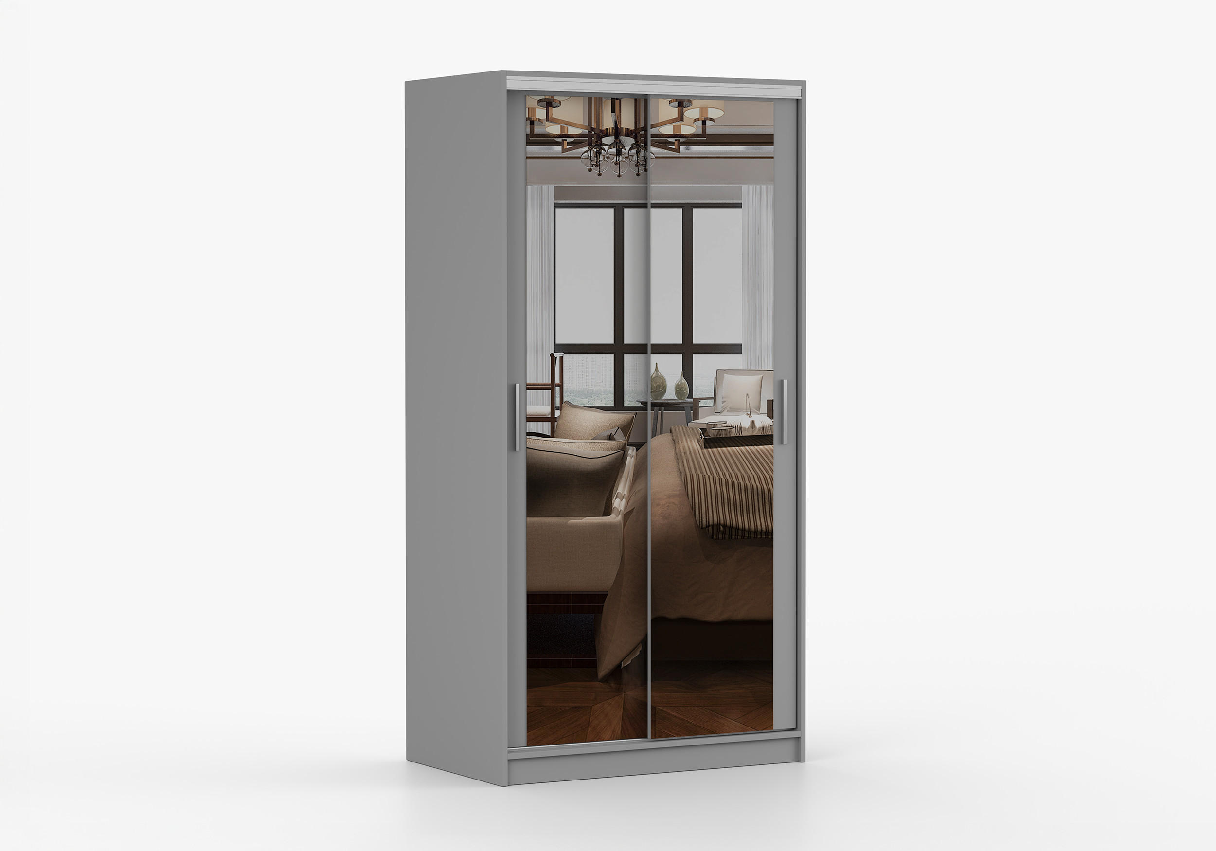 imoebel24 Schwebetürenschrank Grau 100x201x58 cm