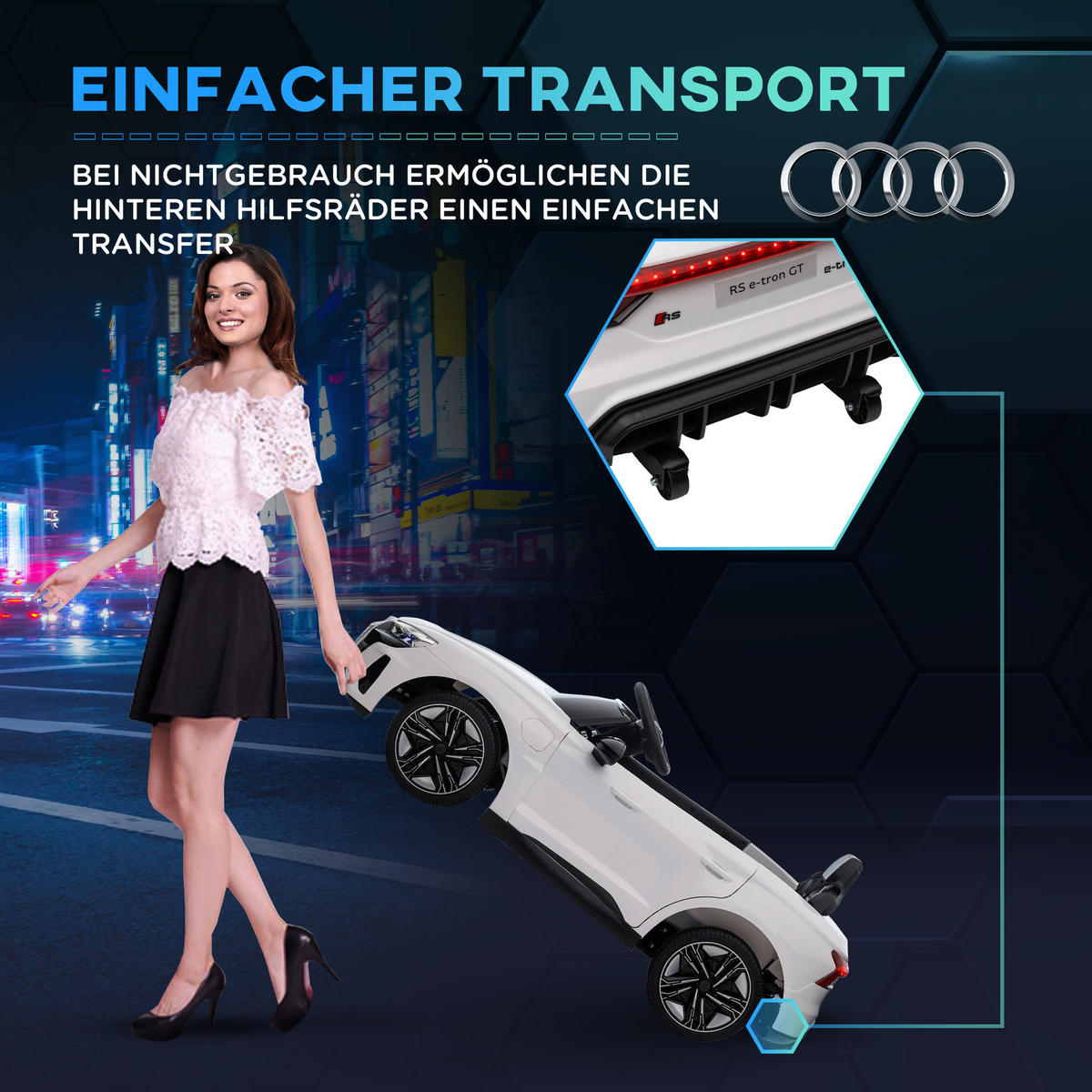 KINDER ELEKTROAUTO, Schwarz/Rot/Weiß, Kunststoff+ Eisen - Weiß, Metall (103/58/41cm) - HOMCOM