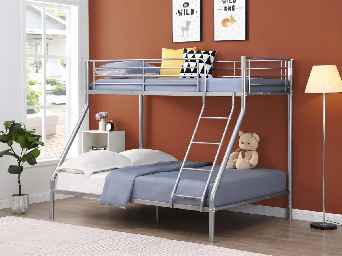 ETAGENBETT - 90 & 140 x 190 cm - Stahl - Silber + Matratze - ELEVATIO IV - Silberfarben, Metall - Vente-Unique