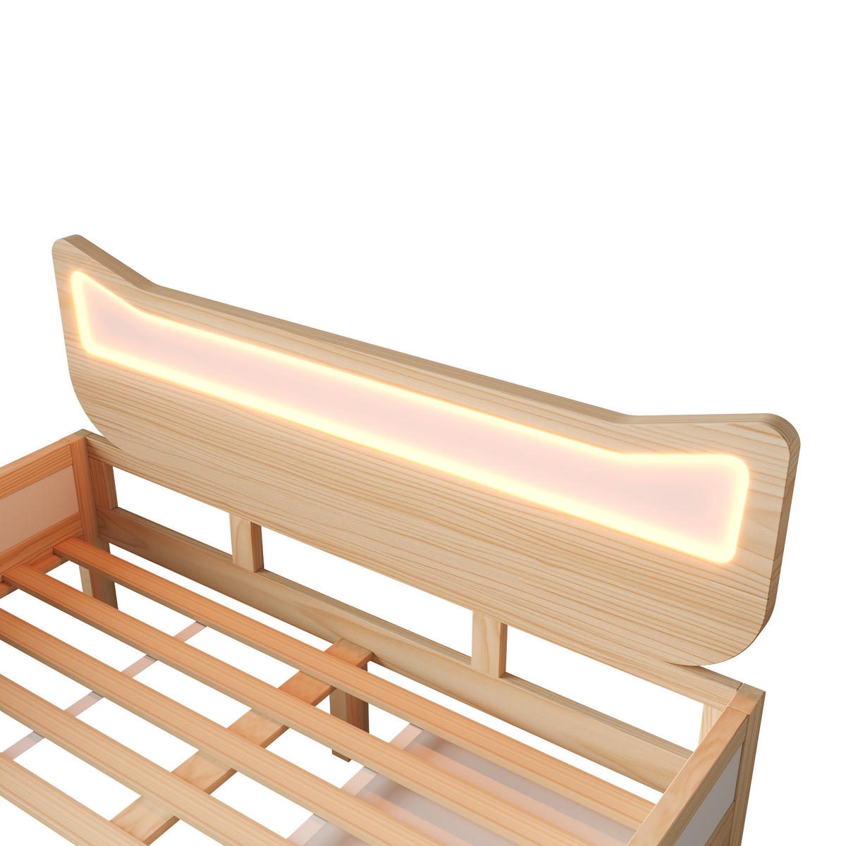 KINDERBETT 140/200 cm DE-00722, in Weiß & Eiche, LED Katzenohren und Schublade - Eichefarben, Holz (140/200cm) - ComfortXL