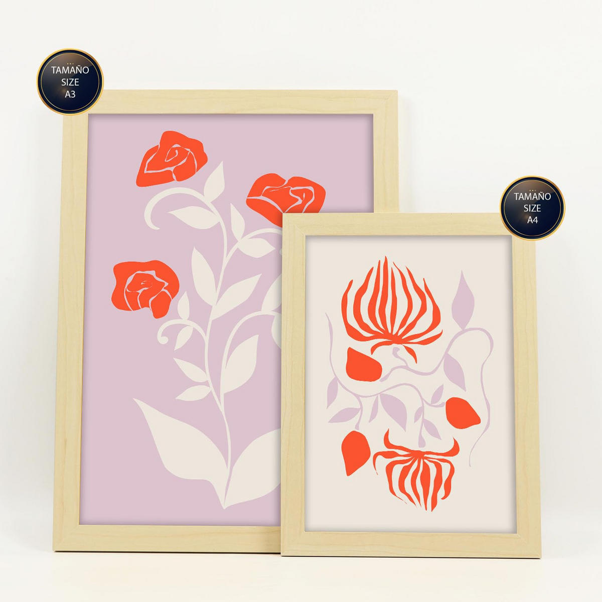 POSTER Set Mit 6 Großartige Blom In Blume Zusammenfassung Ästhetische Dekorative Gemälde Für Ihr Wohnzimmer Zuhause A3 & A4 Rahmen Aus Hellem Holz - Beige, Papier (29/3cm) - Nacnic