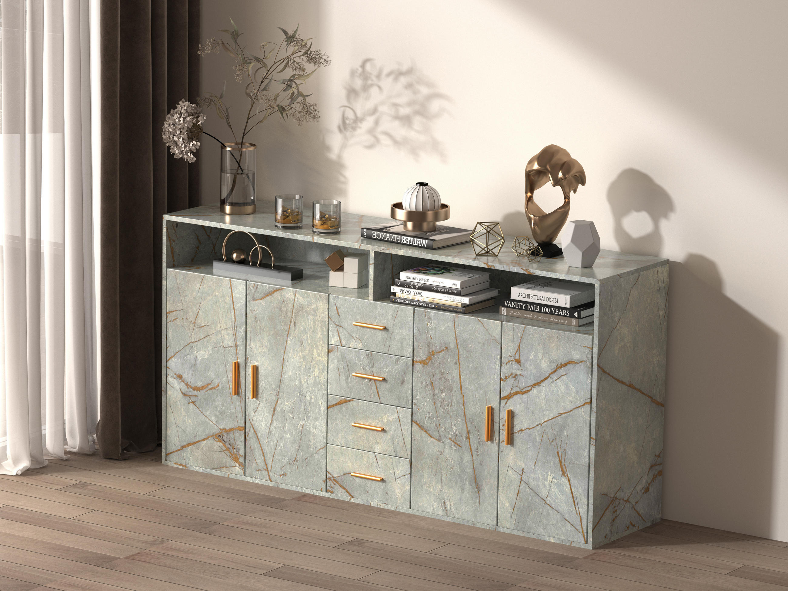 SIDEBOARD in 160/81/40cm - Grau, Holzwerkstoff/Metall (160/81/40cm) - HOMAVO