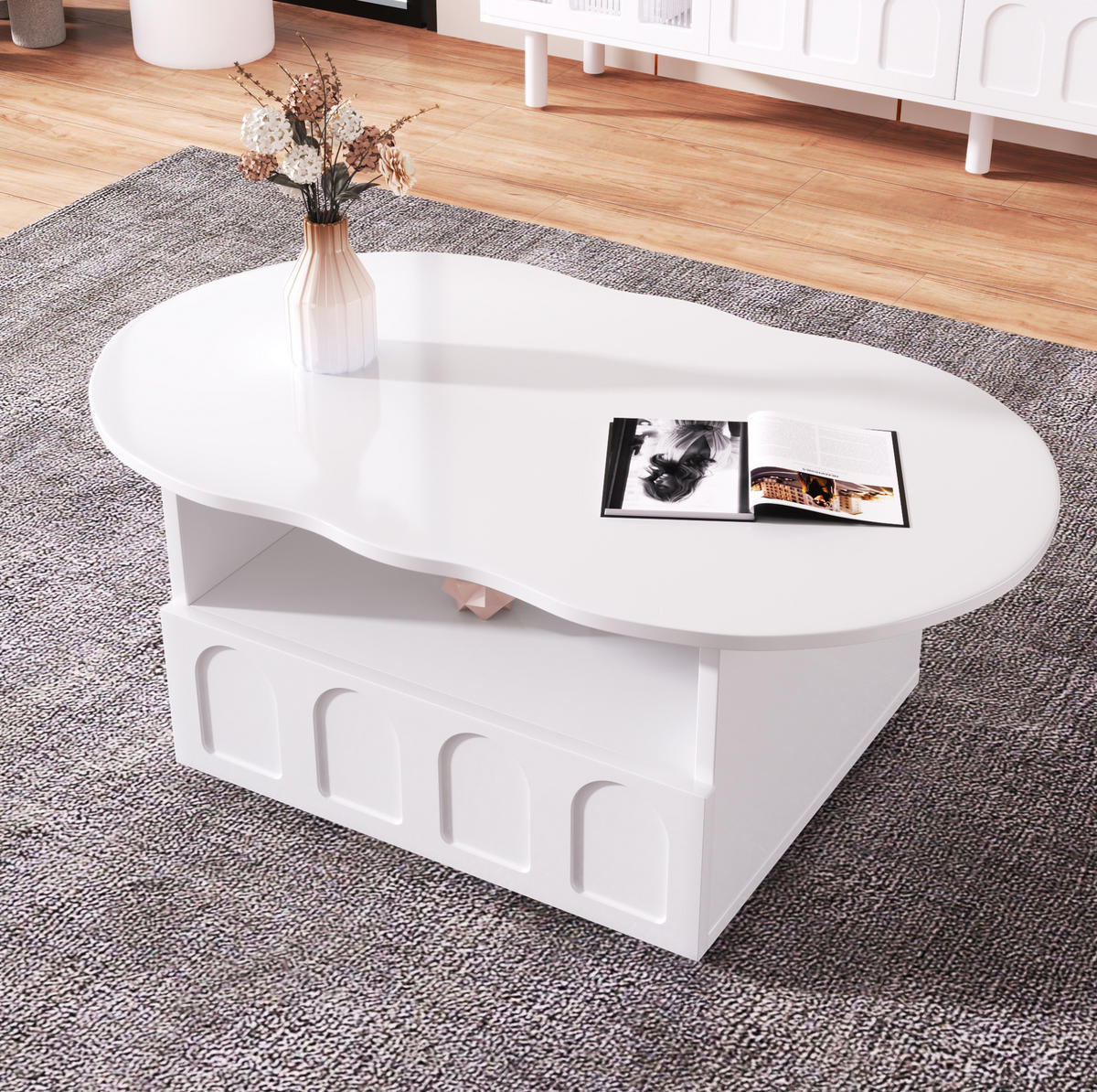 COUCHTISCH aus Spanplatte 100x60x40,5 cm in Weiß mit Schublade & offenem Fach - Weiß, Holzwerkstoff (100/60/40.5cm) - Modfu