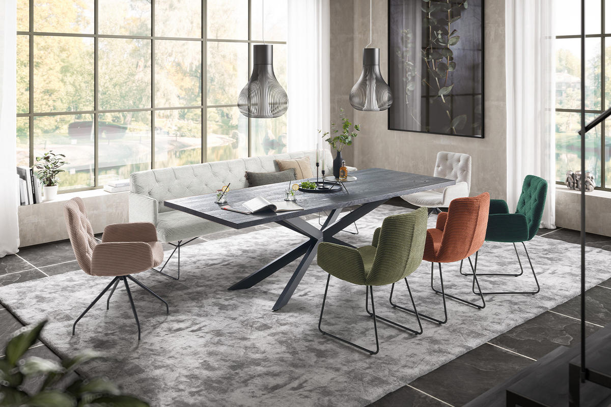 ESSZIMMERBANK CHARME Hellgrau Cord - Hellgrau, Textil (186/85/69cm) - KAWOLA