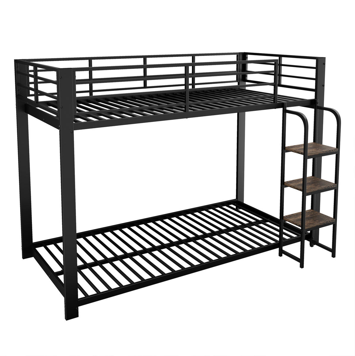 ETAGENBETT 90/200 cm aus Metall in Schwarz mit breiten Holzstufen - Schwarz, Metall (90/200cm) - Modenvie