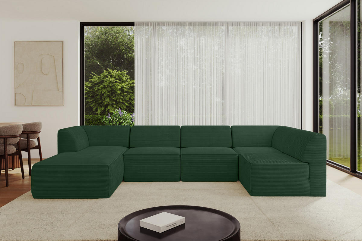 WOHNLANDSCHAFT Ottomane Links MOVO-L 345x180x78 cm Grün Cord - Grün, Holzwerkstoff/Kunststoff (345/78/180cm) - ALTDECOR
